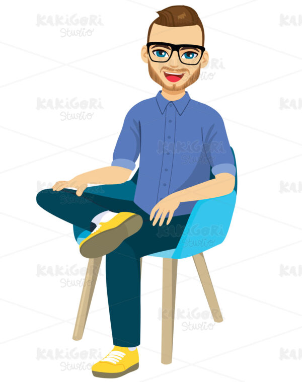 Happy Casual Man Sitting Chair Clipart Vector Illustration 05167