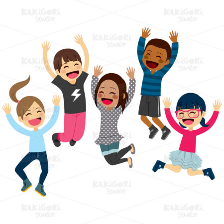 Happy Children Jumping Clipart Vector Illustration 02373