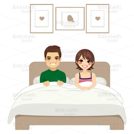 Happy Couple At Bed Clipart Vector Illustration 02556