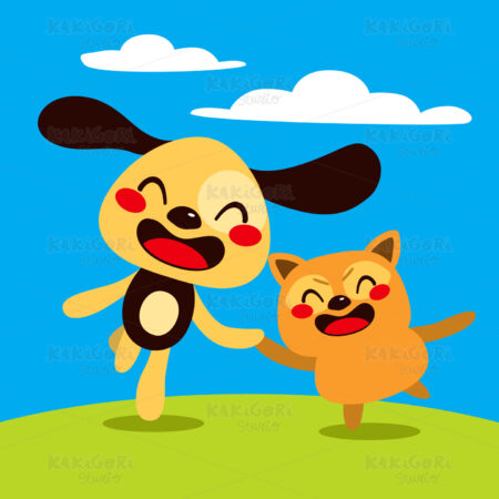 Happy Dog and Cat Clipart Vector Illustration 01054