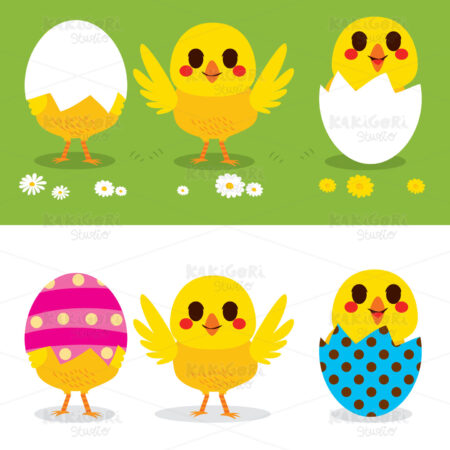 Happy Easter Chicks Clipart Vector Illustration 03395