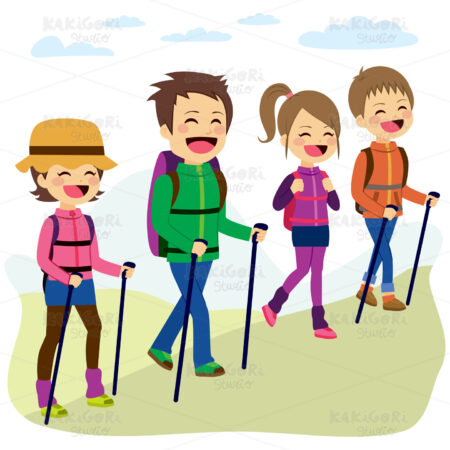 Happy Family Climbing Mountain Clipart Vector Illustration 02357