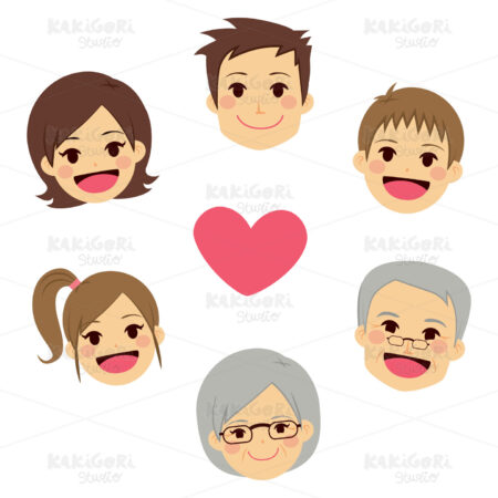 Happy Family Faces Circle Heart Clipart Vector Illustration 02205