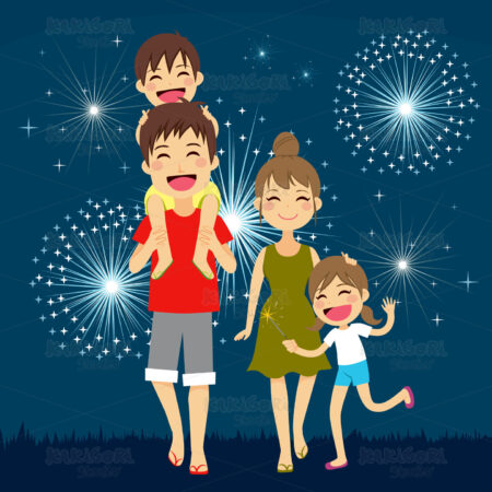 Happy Family Fireworks Clipart Vector Illustration 02243
