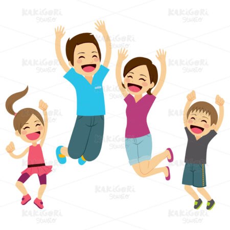 Happy Family Jumping Clipart Vector Illustration 02242