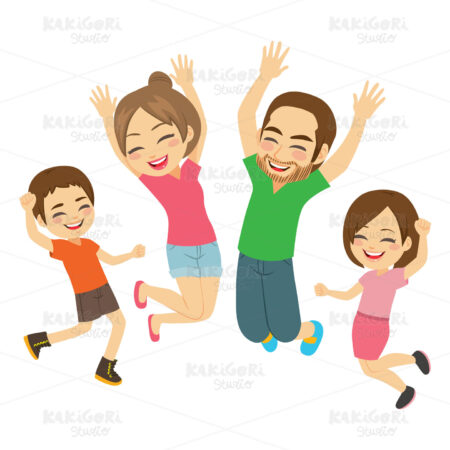 Happy Family Jumping Clipart Vector Illustration 04784