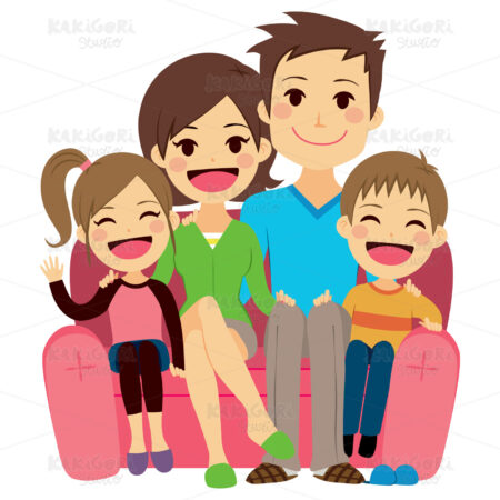 Happy Family Sofa Clipart Vector Illustration 02179