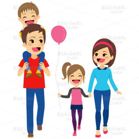 Happy Family Walking Clipart Vector Illustration 02372