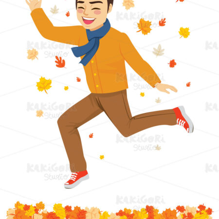 Happy Fashion Man Autumn Jumping Clipart Vector Illustration 05110