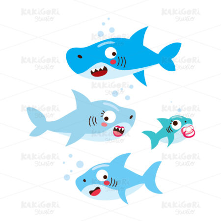 Happy Four Member Family Shark Clipart Vector Illustration 05034