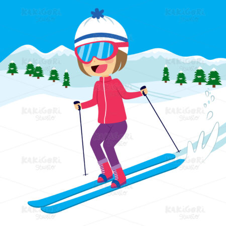 Happy Girl Skiing Clipart Vector Illustration 02426