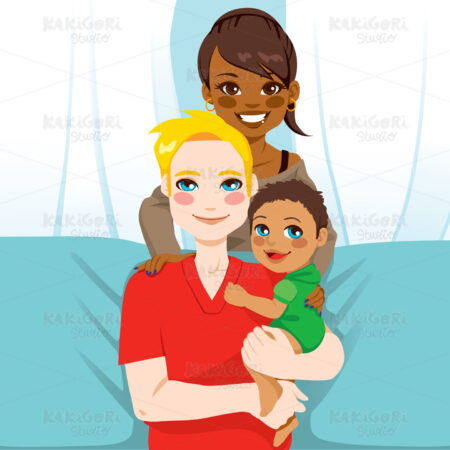 Happy Interracial Family Clipart Vector Illustration 01124
