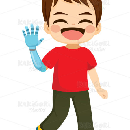 Happy Kid Prosthetic Arm Clipart Vector Illustration 04869