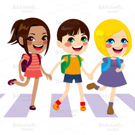 Happy Kids Crossing Clipart Vector Illustration 01744