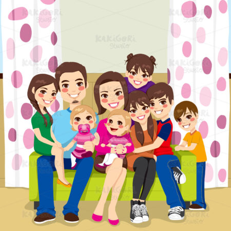Happy Large Family Clipart Vector Illustration 01122