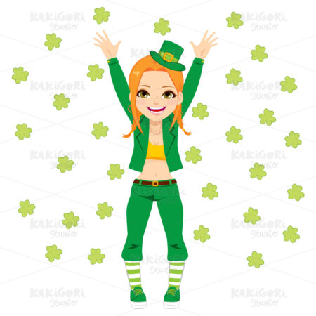 Happy Leprechaun Girl Clipart Vector Illustration 02546