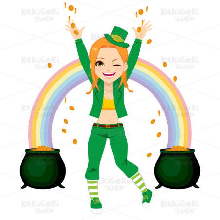 Happy Leprechaun Sharing Money Clipart Vector Illustration 02559