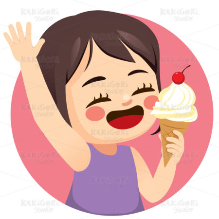Happy Little Girl Ice Cream Clipart Vector Illustration 04910