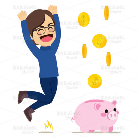 Happy Man Piggy Bank Clipart Vector Illustration 03973