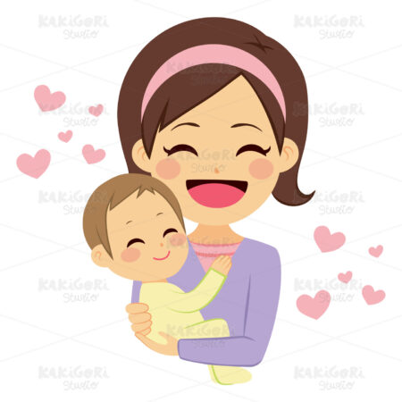 Happy Mother Holding Baby Clipart Vector Illustration 02548