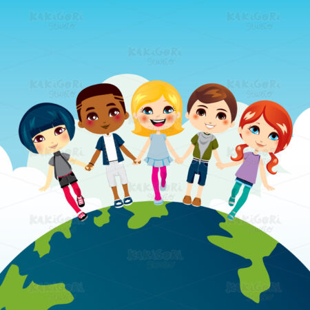 Happy Multi-ethnic Children Clipart Vector Illustration 00876