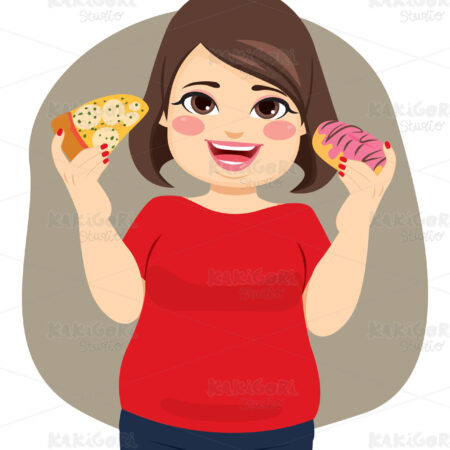 Happy Obese Woman Eating Clipart Vector Illustration 04994