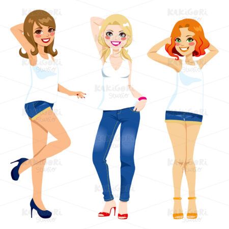 Happy Party Girls Clipart Vector Illustration 01545