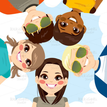 Happy Smiling Teenagers Circle Clipart Vector Illustration 01801