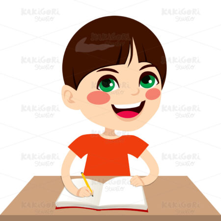 Happy Student Boy Writing Clipart Vector Illustration 01752