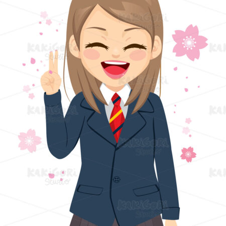 Happy Student Girl Victory Sign Clipart Vector Illustration 04968