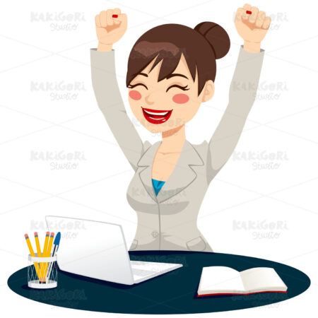 Happy Successful Woman Celebrating Clipart Vector Illustration 01275