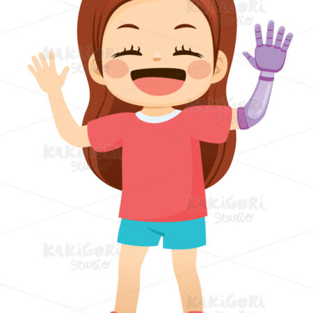 Happy Sweet Prosthetic Arm Girl Clipart Vector Illustration 04876