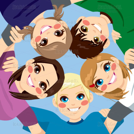 Happy Teenagers Embracing In Circle Clipart Vector Illustration 01802