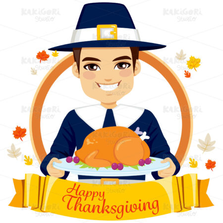 Happy Thanksgiving Pilgrim Man Clipart Vector Illustration 03154