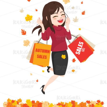 Happy Woman Autumn Sales Shopping Clipart Vector Illustration 05109