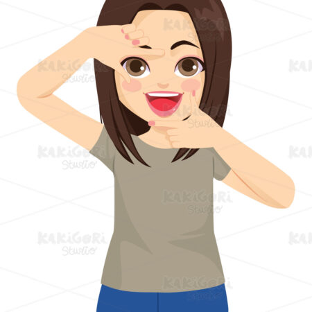 Happy Woman Hands Framing Gesture Clipart Vector Illustration 04992