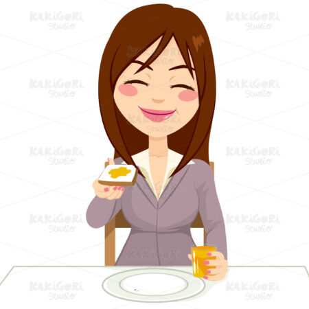 Happy Woman Having Breakfast Clipart Vector Illustration 02512