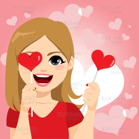 Happy Woman Heart Lollipop Clipart Vector Illustration 03901