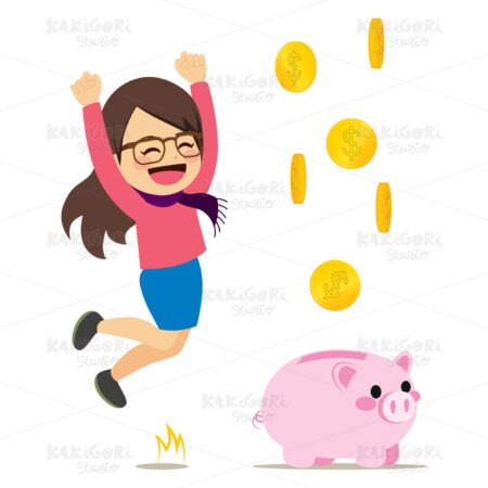 Happy Woman Piggy Bank Clipart Vector Illustration 03958