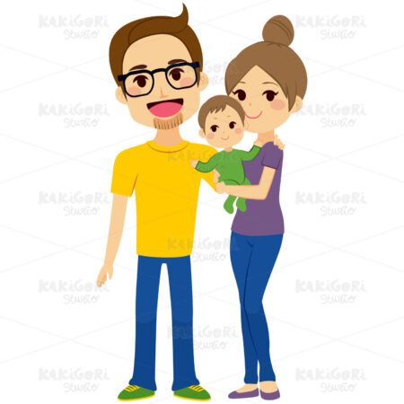 Happy Young Family Holding Baby Clipart Vector Illustration 02344