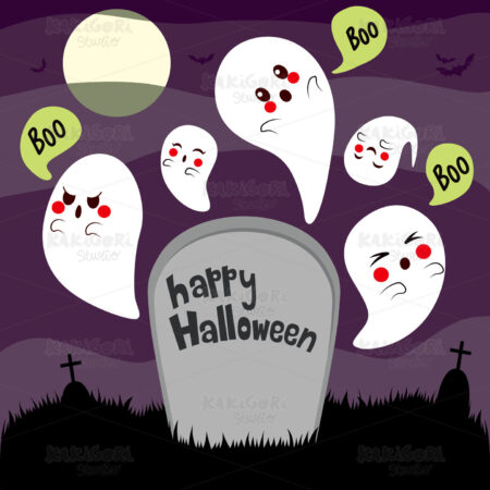 Haunted Ghosts Cemetery Clipart Vector Illustration 02271