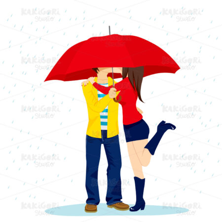 Hiding Kiss Under Umbrella Clipart Vector Illustration 01320