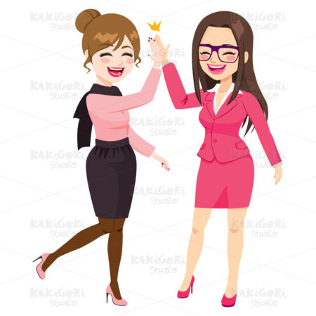 High Five Happy Business Women Clipart Vector Illustration 04772
