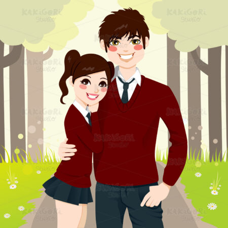 High School Couple Hugging Clipart Vector Illustration 01188