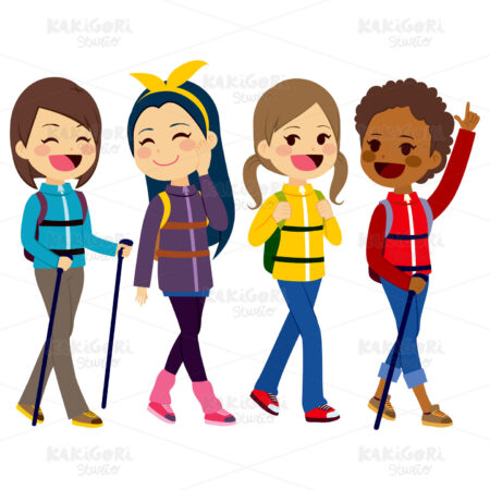 Hiking Girls Friends Clipart Vector Illustration 02358