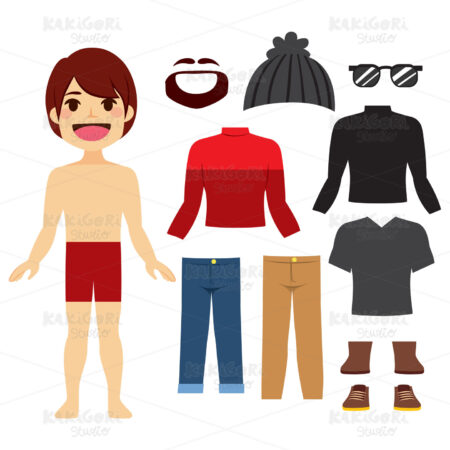 Hipster Boy Paper Doll Clipart Vector Illustration 03226