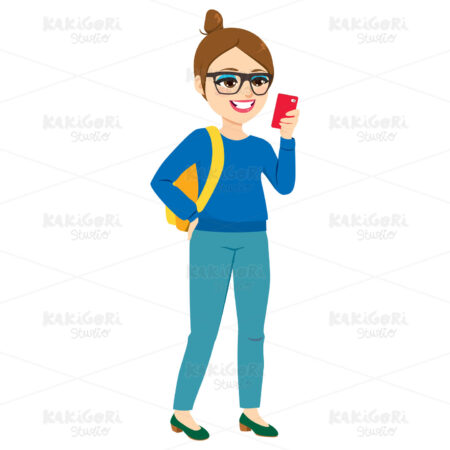 Hipster Girl Checking Smartphone Clipart Vector Illustration 04497