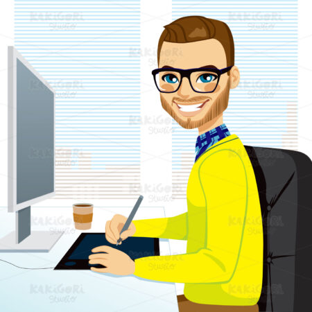 Hipster Graphic Designer Man Working Clipart Vector Illustration 01495