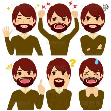 Hipster Man Set Expressions Clipart Vector Illustration 03200