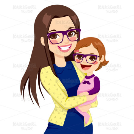 Hipster Mom And Baby Clipart Vector Illustration 01491
